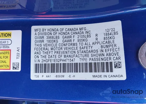 2023 Honda Civic Si Sedan z USA, uszkodzony, nr VIN 2HGFE1E52PH471547